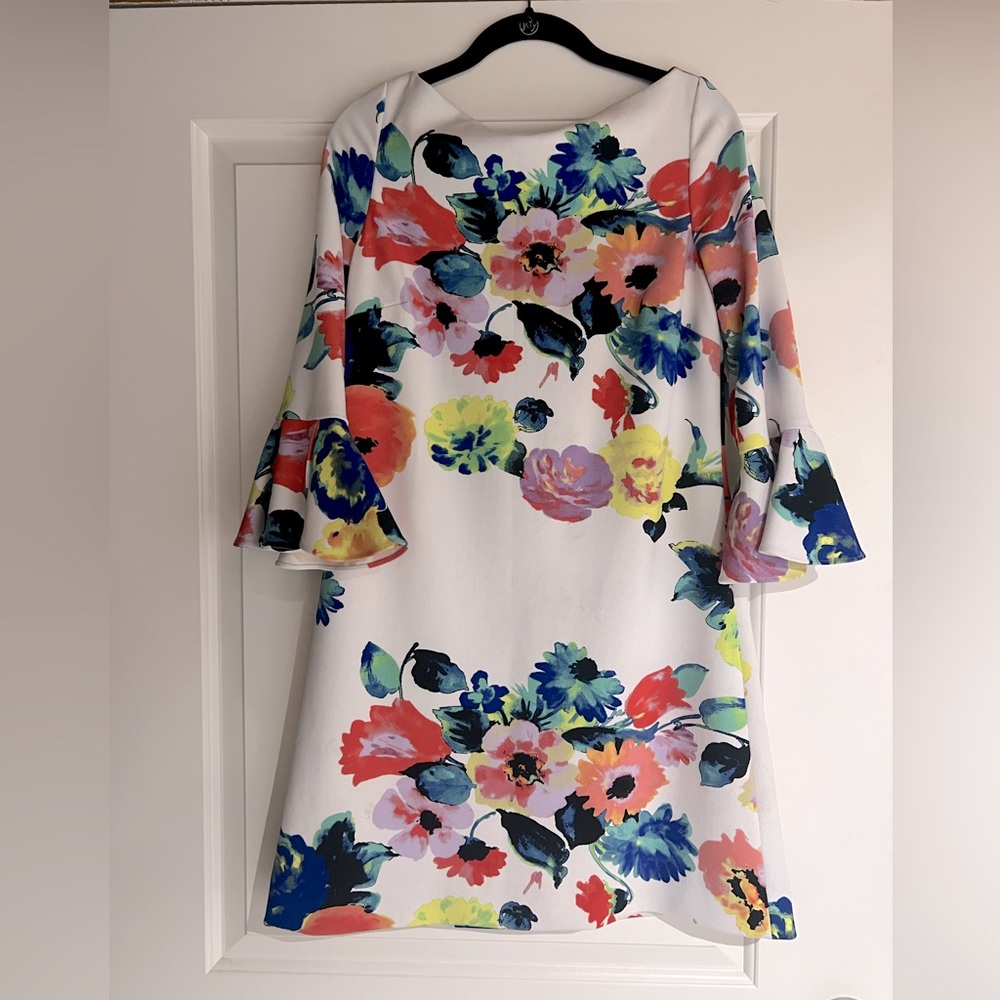 Tahari ASL shift dress with ruffle sleeves